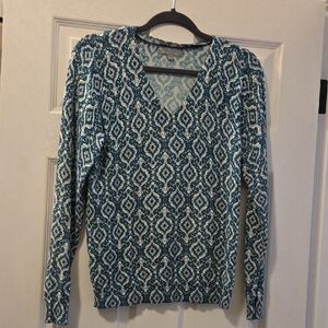 Daniel Rainn Teal and White V-Neck Sweater